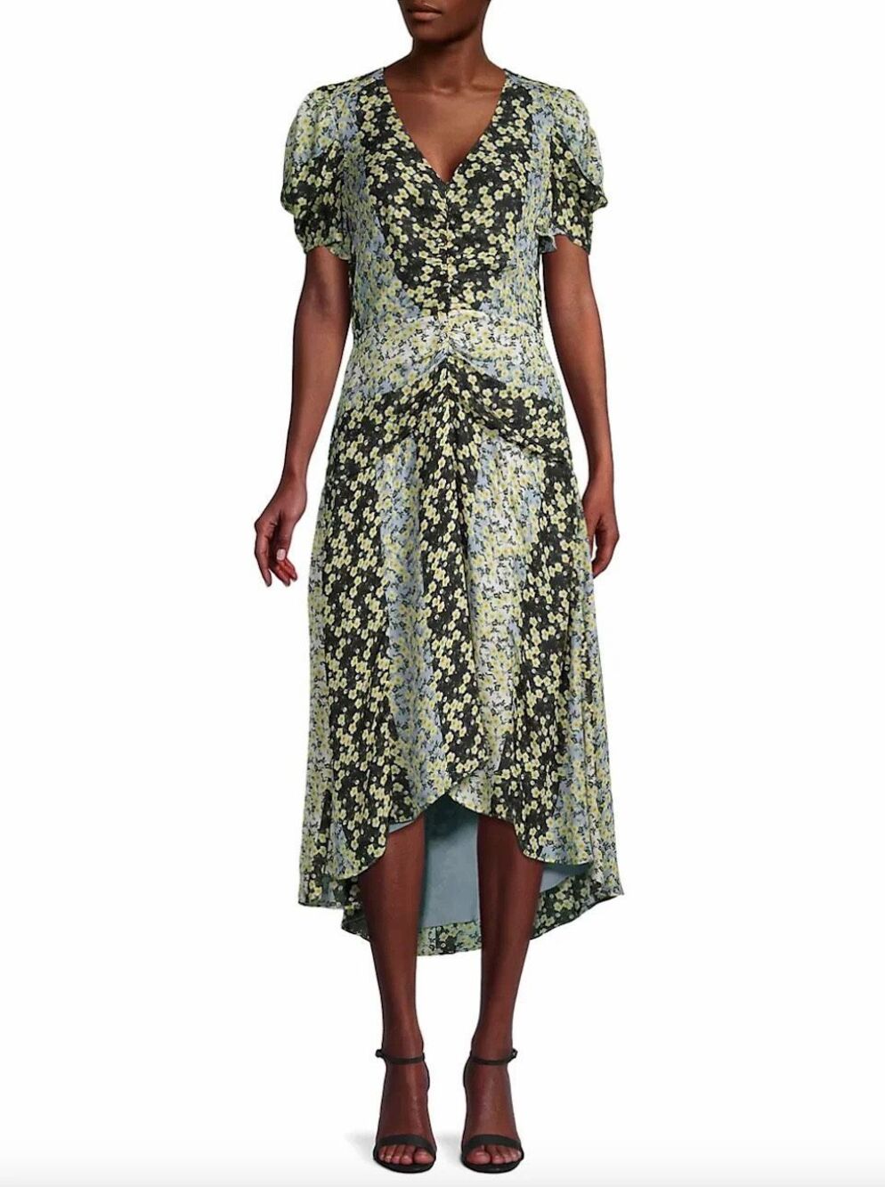 Parker Shelby Silk Floral Blossom Patchwork MIDI Dress Blue Multi Size 2